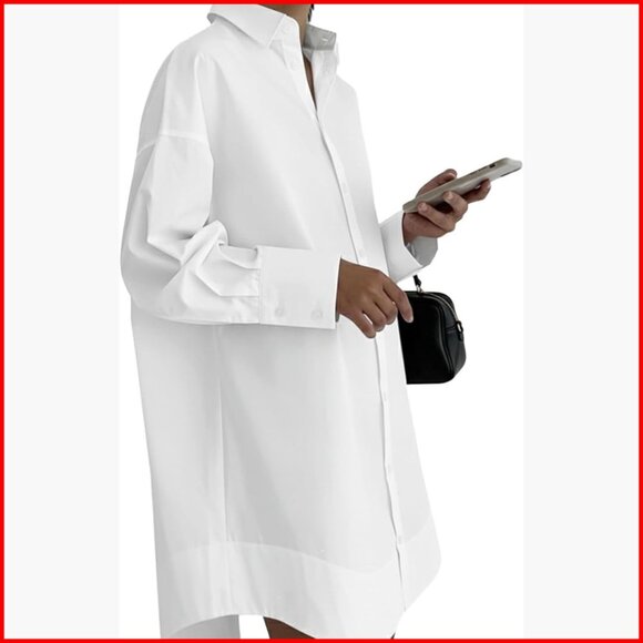 Dresses & Skirts - Long Sleeve Button Down Midi Dress Slim Fit Business Casual Office Wear